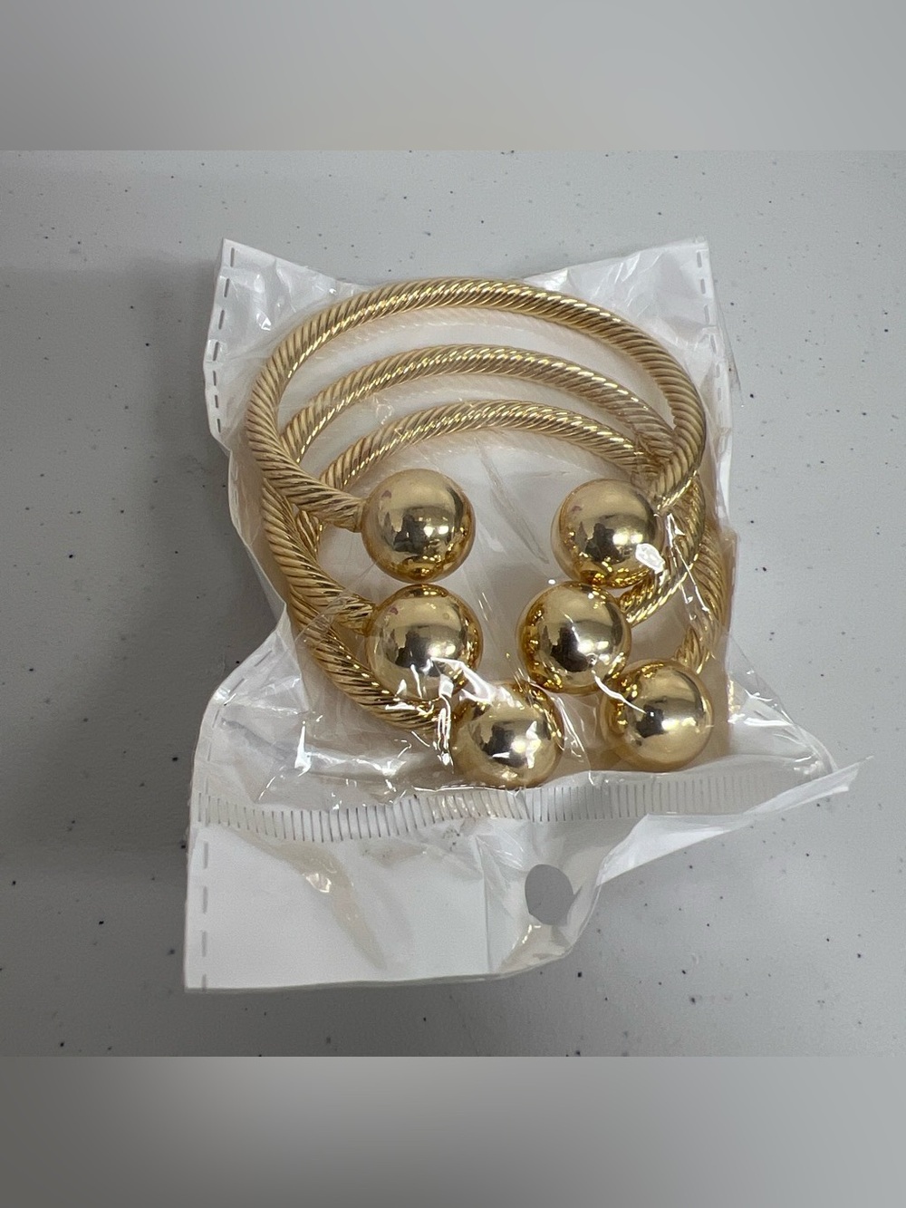 Gold Twist Cable Open Cuff Bracelet with Sphere Accents